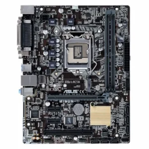 مادربرد ایسوس مدل B150M-K با چیپ‌ست B150 اینتل، دو اسلات رم DDR4، و پورت‌های HDMI و USB، مناسب برای استفاده خانگی و اداری.